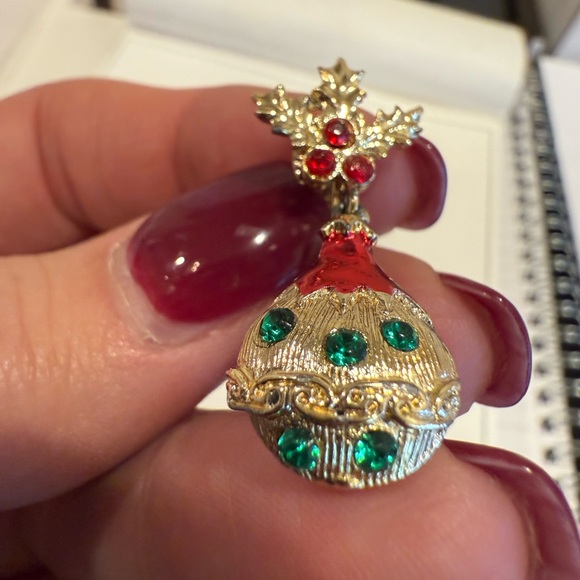 B.J. Jewelry - Festive Gold and Red Drop Earrings (vintage)